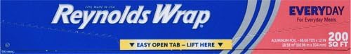 Reynolds Wrap Everyday Strength Aluminum Foil Roll, Freezer Safe and Grill Safe, Great for Foil Packets and Home Cooking, 12 Inches Wide, 200 Total Sq. Ft.