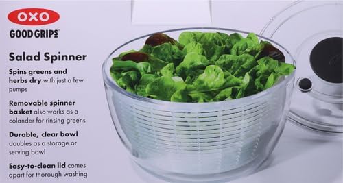 OXO Good Grips Salad Spinner | Lettuce Spinner | Fruit Washer | Fruit Washing Bowl with Strainer | Vegetable Cleaner | Salad Cleaner | Lettuce Washer | 6.22 Quart Capacity