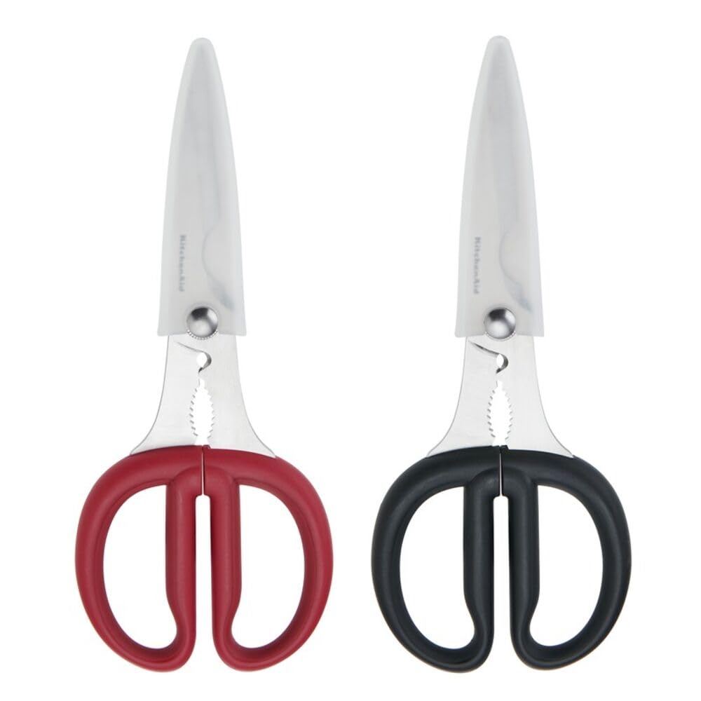 KitchenAid All Purpose Kitchen Shears with Protective Sheath Durable Stainless Steel Scissors, Dishwasher Safe, Soft Grip Comfort Handle, 8.72 Inch, Black
