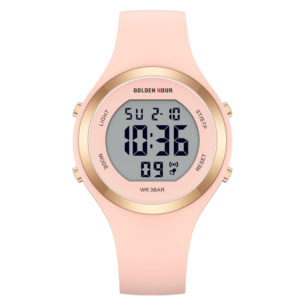 GOLDEN HOUR Waterproof Sport Women's Digital Chronograph Silicone Strap Watch