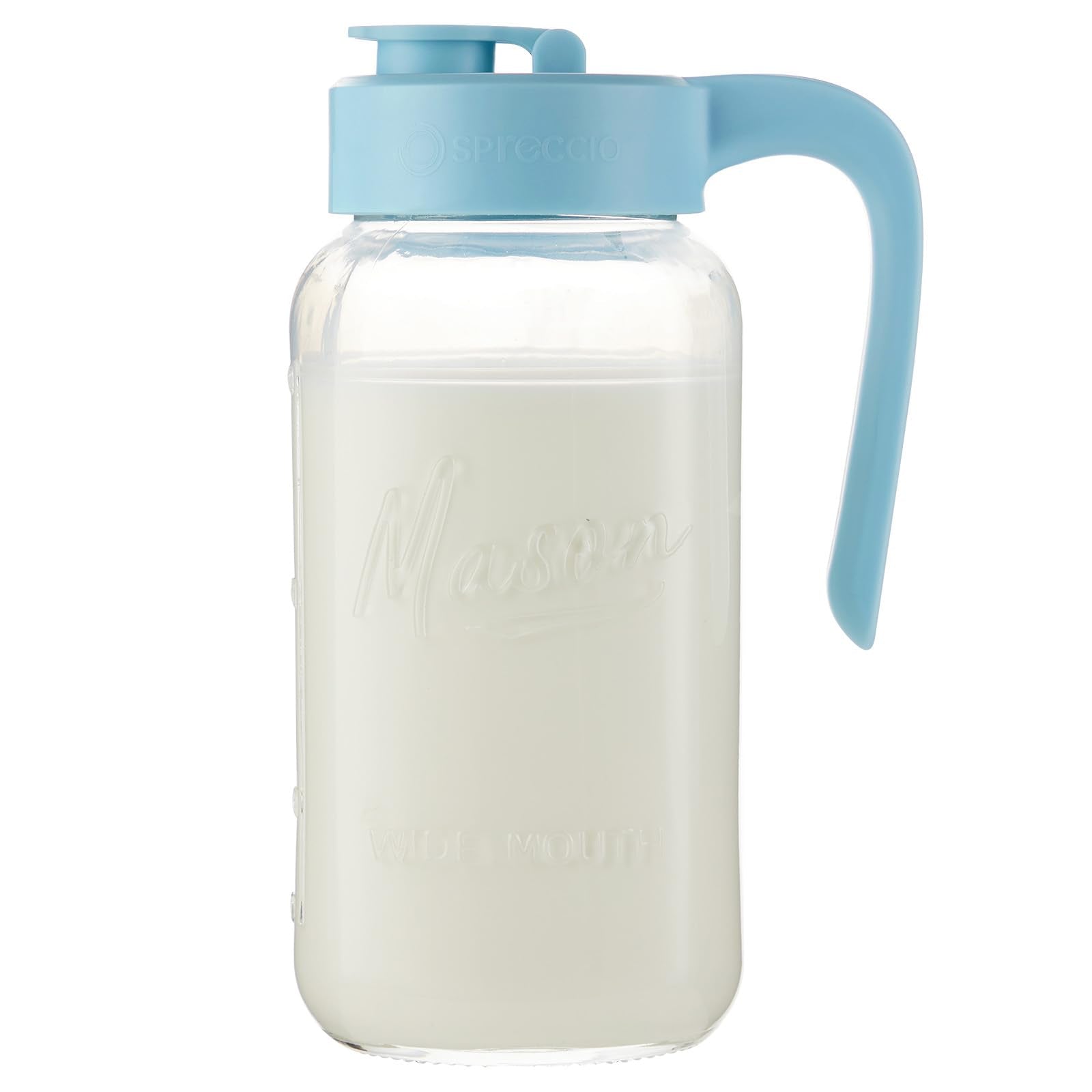 Mason Jar Pitcher - Airtight & Leakproof Glass Pitcher with Lid, Perfect for Breastmilk, Cold Brew, and Sun Tea, 2 Quart (64 oz) Mason Jar with Pour Spout Lid