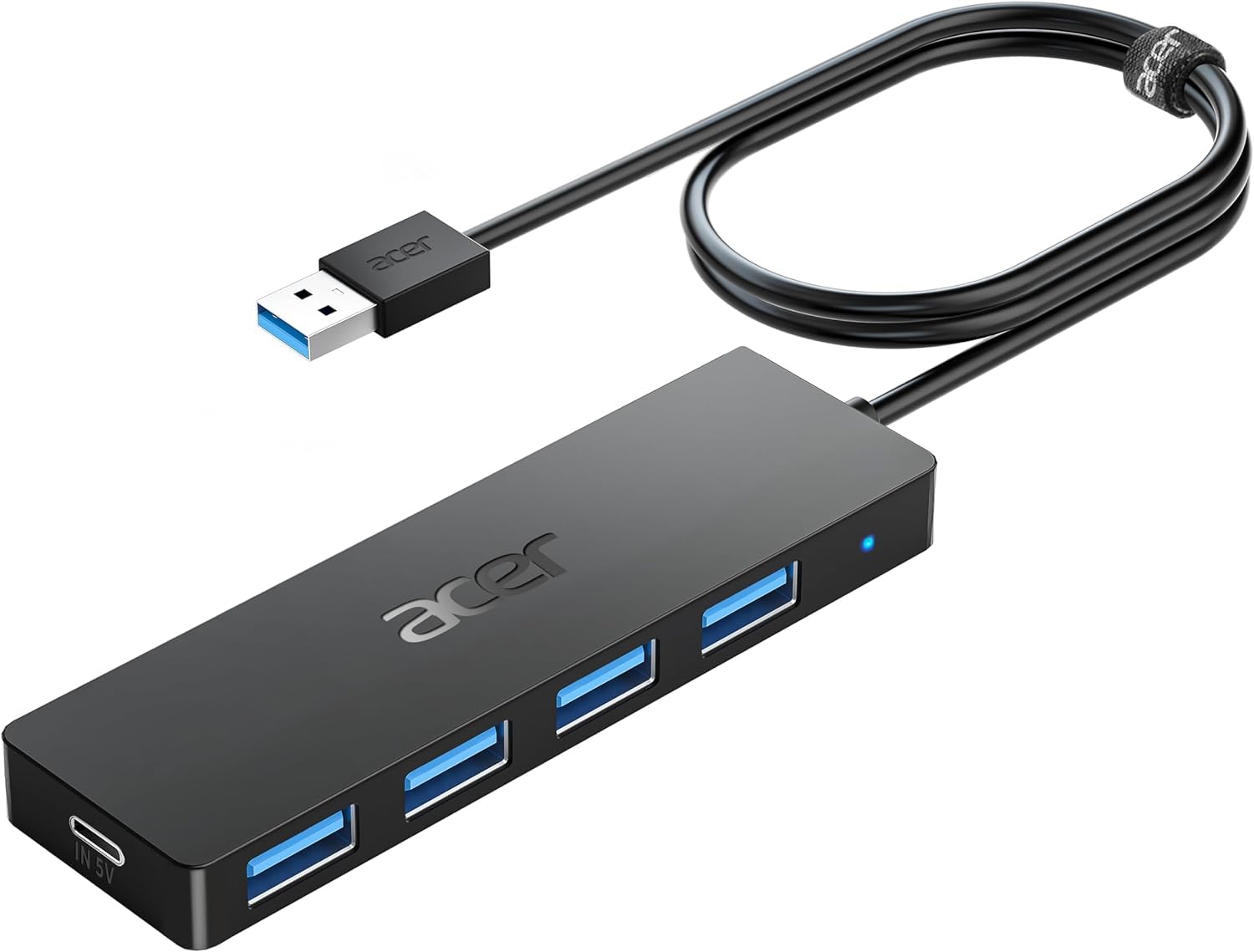 Acer USB Hub 4 Ports, Multiple USB 3.0 Hub, USBA Splitter for Laptop with Type C Power Port, Extender for A Port Laptop, PC, Desktop and More (2ft)