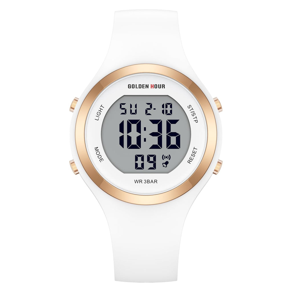GOLDEN HOUR Waterproof Sport Women's Digital Chronograph Silicone Strap Watch