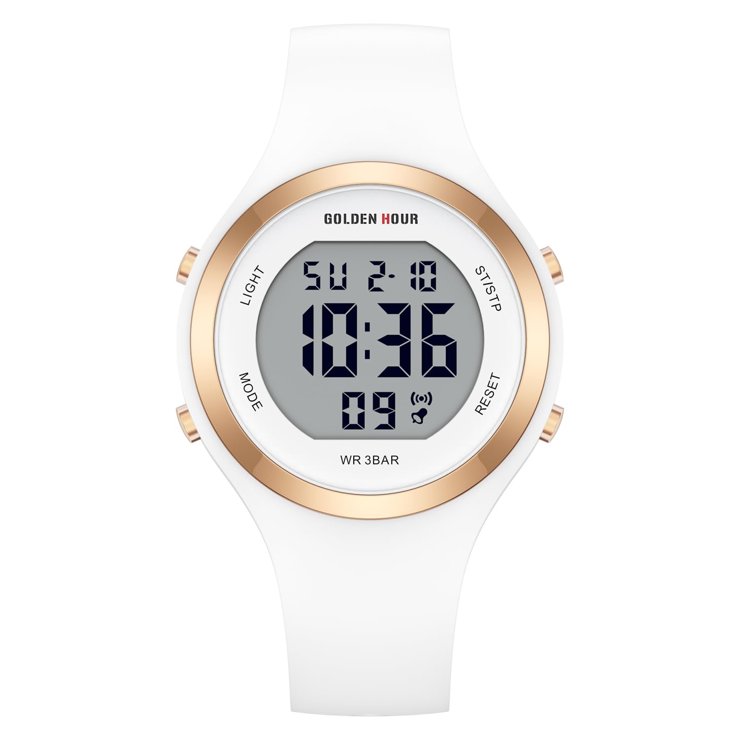 GOLDEN HOUR Waterproof Sport Women's Digital Chronograph Silicone Strap Watch