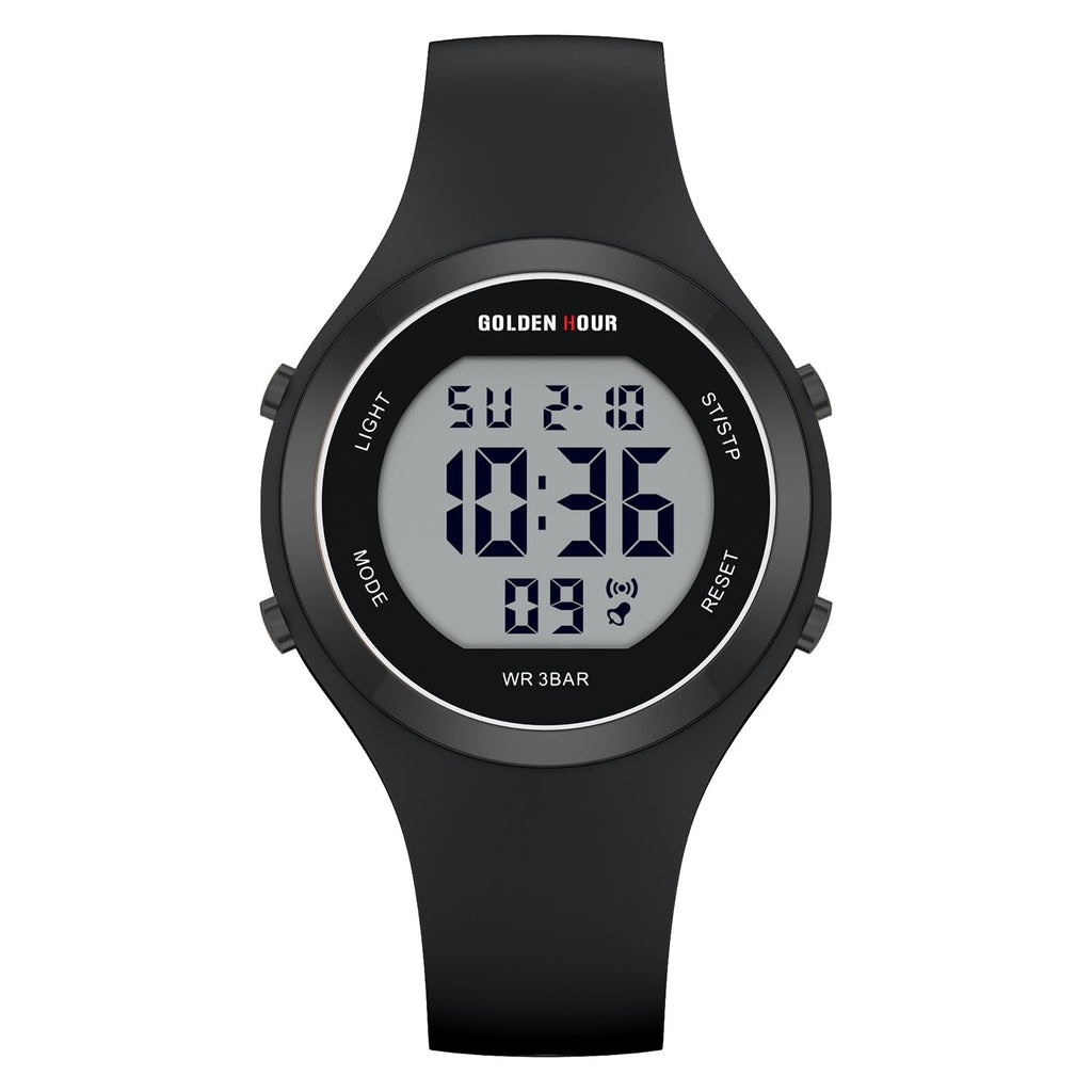 GOLDEN HOUR Waterproof Sport Women's Digital Chronograph Silicone Strap Watch