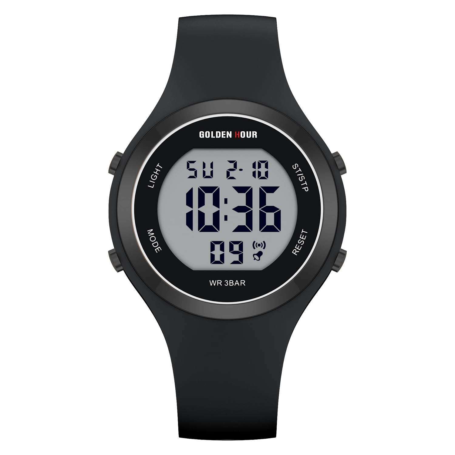 GOLDEN HOUR Waterproof Sport Women's Digital Chronograph Silicone Strap Watch