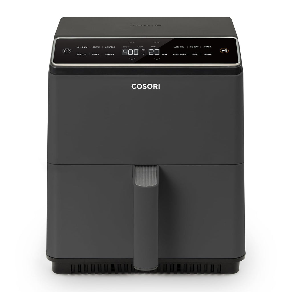 Cosori 9-in-1 TurboBlaze Air Fryer 6 Qt, PFAS-Free Ceramic Coating, 90°–450°F, Precise Heating for Even Results, Air Fry, Roast, Bake, Broil, Dry, Frozen, Proof, Reheat, Keep Warm, 120V, Dark Gray