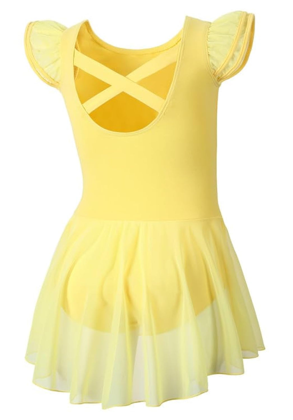 DIPUG Ballet Leotards for Girls Ballet Leotard with Skirt Toddler Dance Leotards Flutter Sleeve and Criss-Cross Back