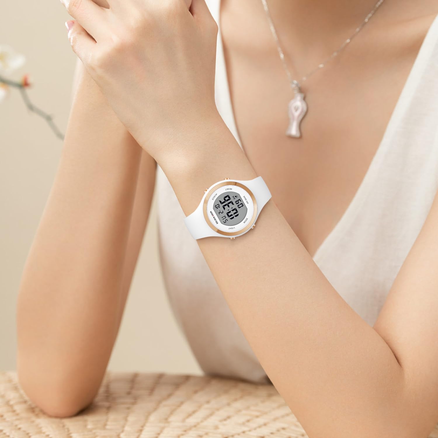 GOLDEN HOUR Waterproof Sport Women's Digital Chronograph Silicone Strap Watch