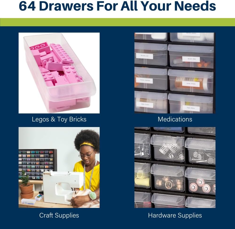 Akro-Mils 26-Drawer Plastic Drawer Storage Cabinet for Garage Organization, Bead Organizer, Building Bricks Storage, Teacher Toolbox, Makeup Organizer, 20" W x 6" D x 10" H, 10126 Yellow