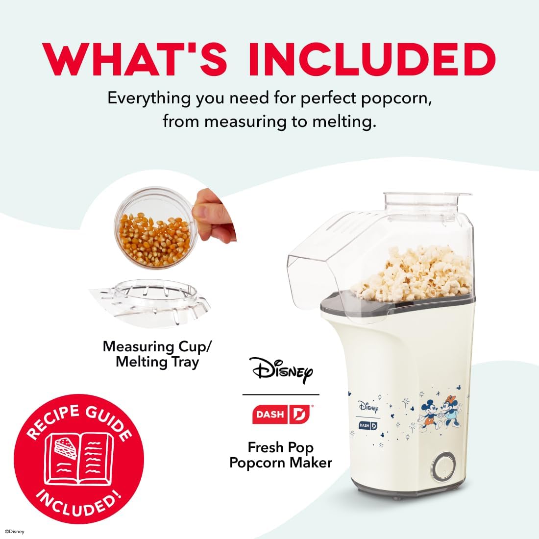 DASH Fresh Pop Popcorn Maker - Oil-Free, Air Popcorn Popper - With Measuring Cup & Recipe Guide - Perfect for Movie Nights - 16 Cups, Aqua