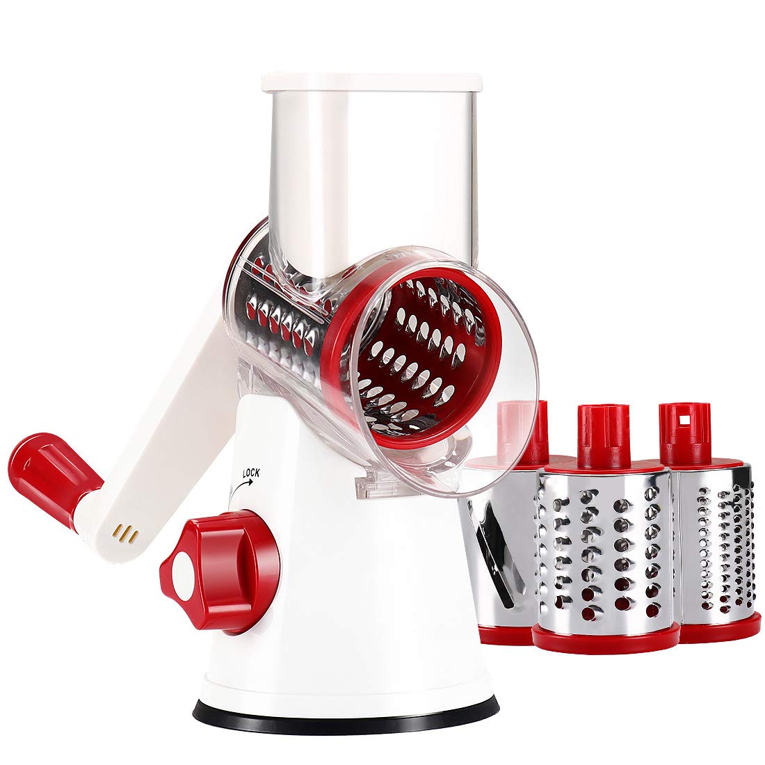 Cambom Rotary Cheese Grater Hand Crank Cheese Shredder for Fresh Cheese, Vegetable, Nuts,Non-slip Suction Base, Three Blades, Black