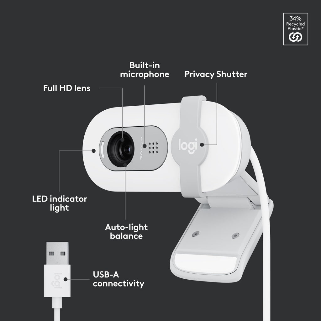Logitech Brio 101 Full HD 1080p Webcam for Meetings, Streaming, Desktop, Laptop, PC - Built-in Mic, Shutter, Works with Zoom, Microsoft Teams, Nintendo Switch 2’s new GameChat Mode, USB-A,-Black