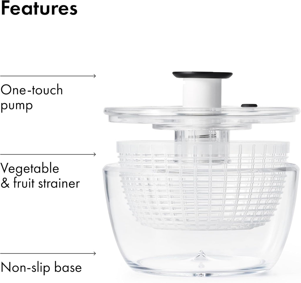 OXO Good Grips Salad Spinner | Lettuce Spinner | Fruit Washer | Fruit Washing Bowl with Strainer | Vegetable Cleaner | Salad Cleaner | Lettuce Washer | 6.22 Quart Capacity