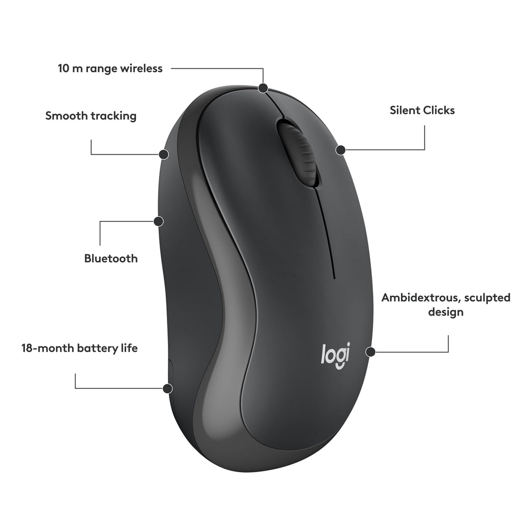 Logitech M185 Wireless Mouse, 2.4GHz with USB Mini Receiver, 12-Month Battery Life, 1000 DPI Optical Tracking, Ambidextrous PC/Mac/Laptop - Swift Grey