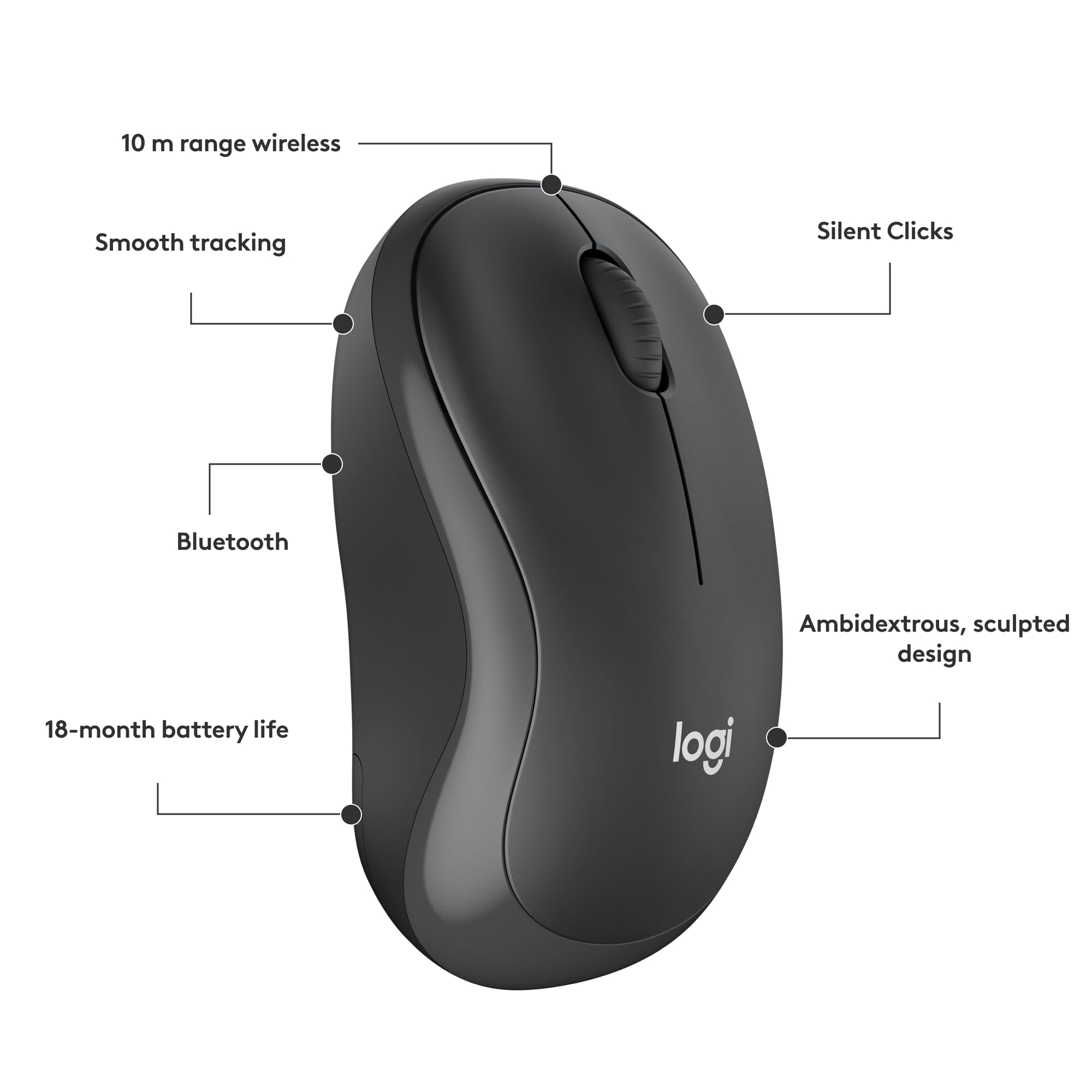 Logitech M185 Wireless Mouse, 2.4GHz with USB Mini Receiver, 12-Month Battery Life, 1000 DPI Optical Tracking, Ambidextrous PC/Mac/Laptop - Swift Grey
