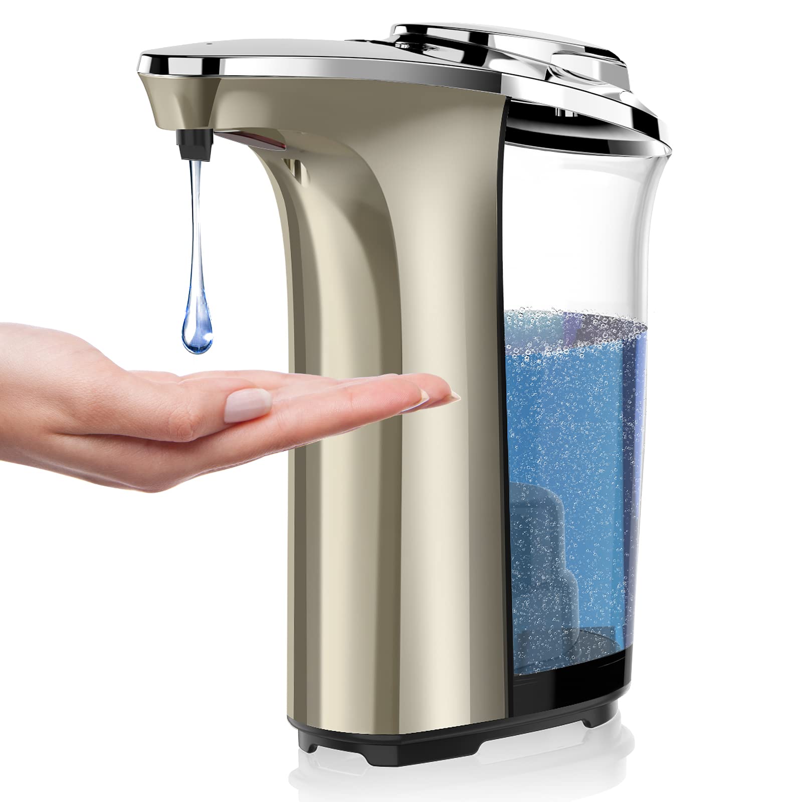 PZOTRUF Automatic Soap Dispenser, Touchless Dish Soap Dispenser 17oz/500ml with Infrared Sensor, 5 Adjustable Soap Dispensing Levels, Liquid Hand Dispenser for Bathroom Kitchen Sink (Silver)
