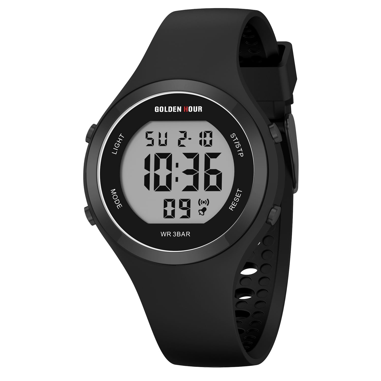 GOLDEN HOUR Waterproof Sport Women's Digital Chronograph Silicone Strap Watch
