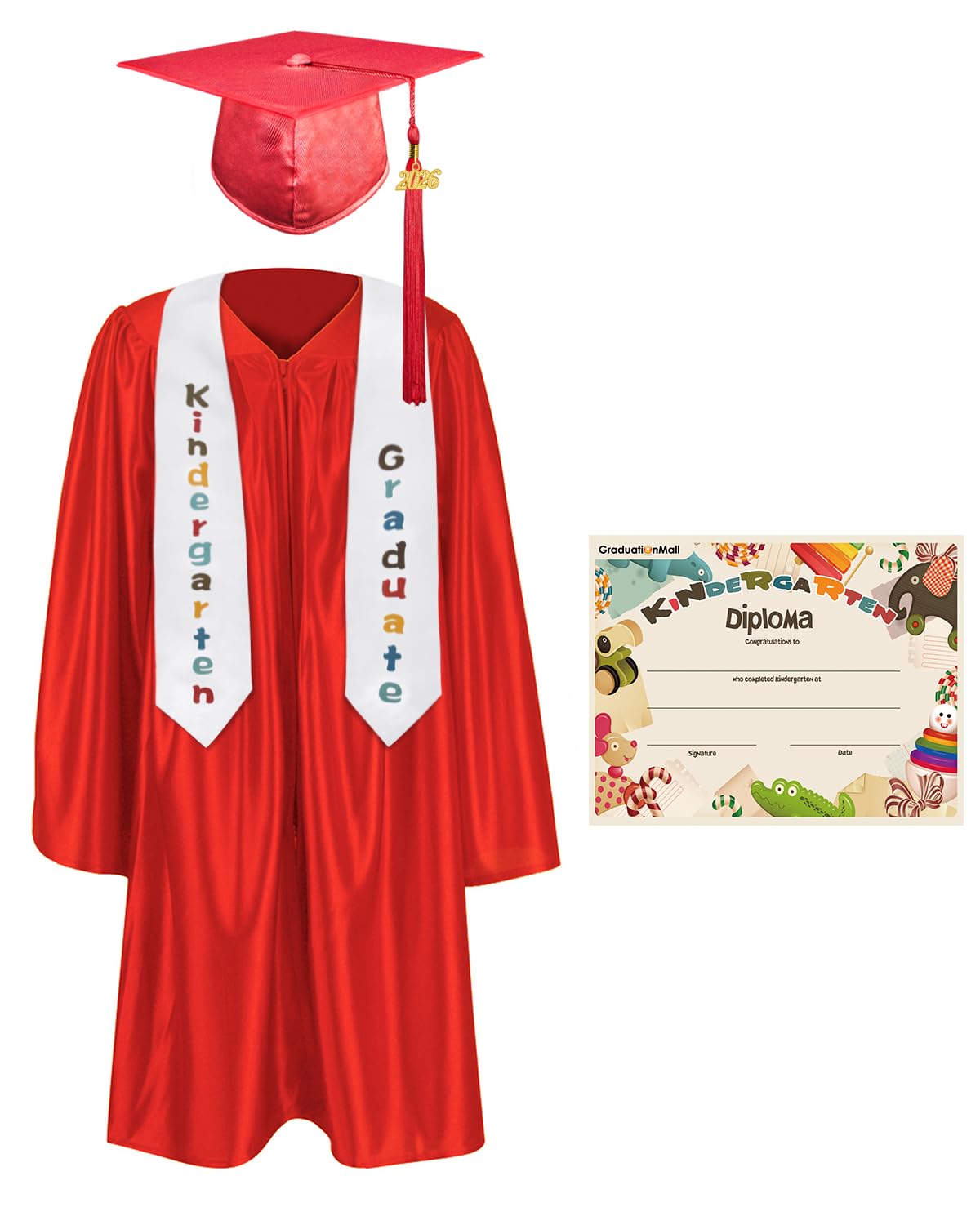 GraduationMall Kindergarten Graduation Cap Gown Stole Package with 2026 Tassel, Certificate