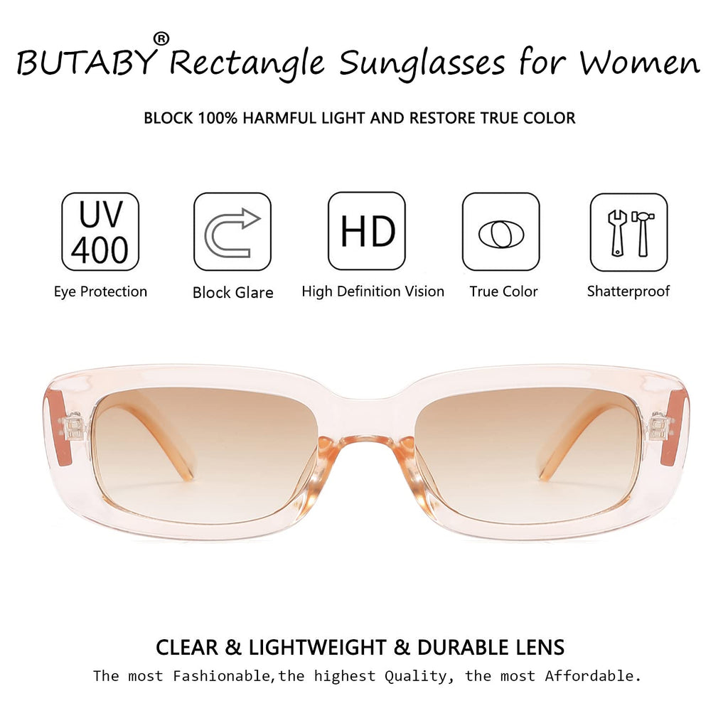BUTABY Rectangle Sunglasses for Women Retro Driving Glasses 90’s Vintage Fashion Narrow Square Frame UV400 Protection