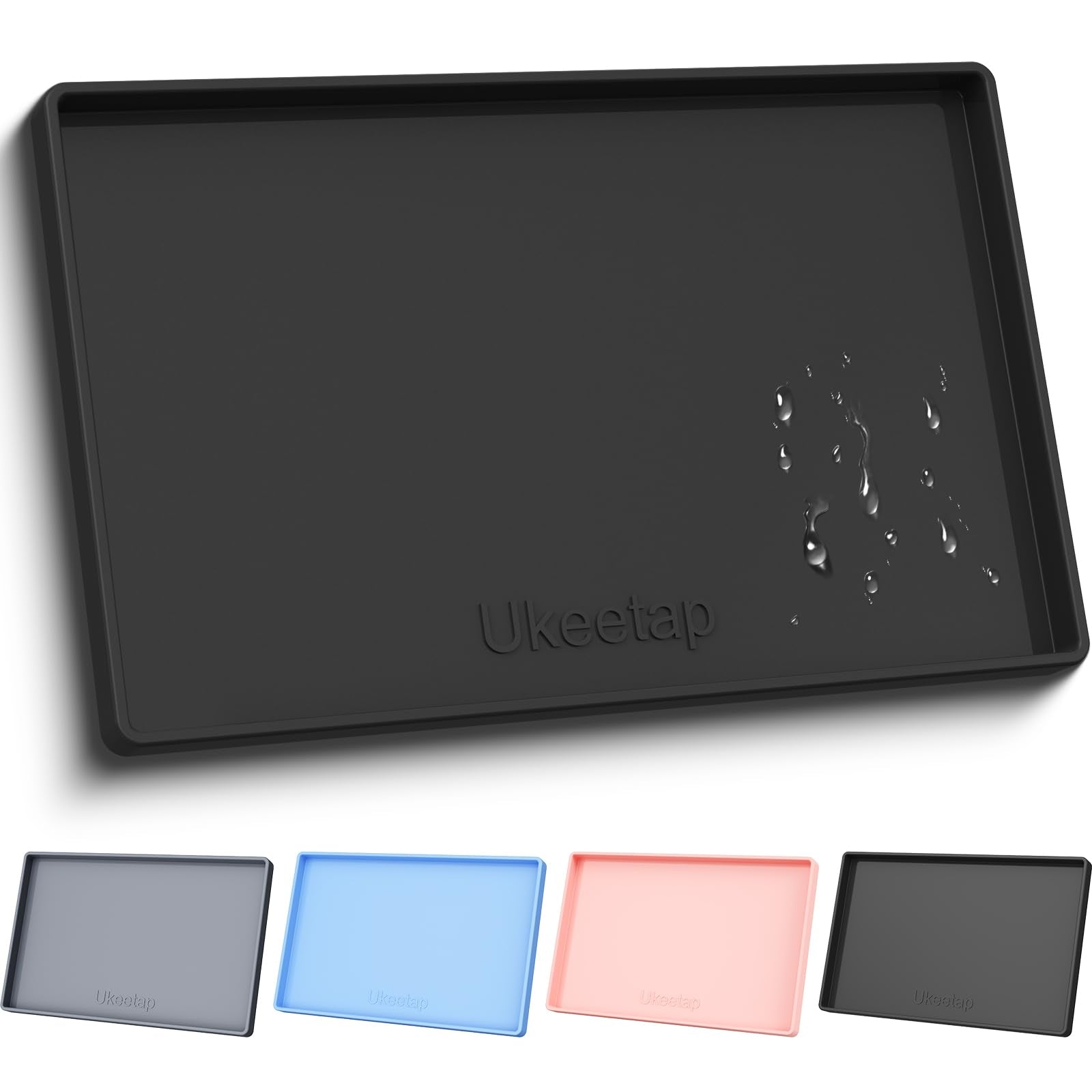 ukeetap Extra Thick Silicone Mat Waterproof with Raised Edge 34" x 22", Under Sink Mat for Kitchen & Bathroom, Kitchen Cabinet Liner, Multi-Purpose for Storage & Protection, Gray