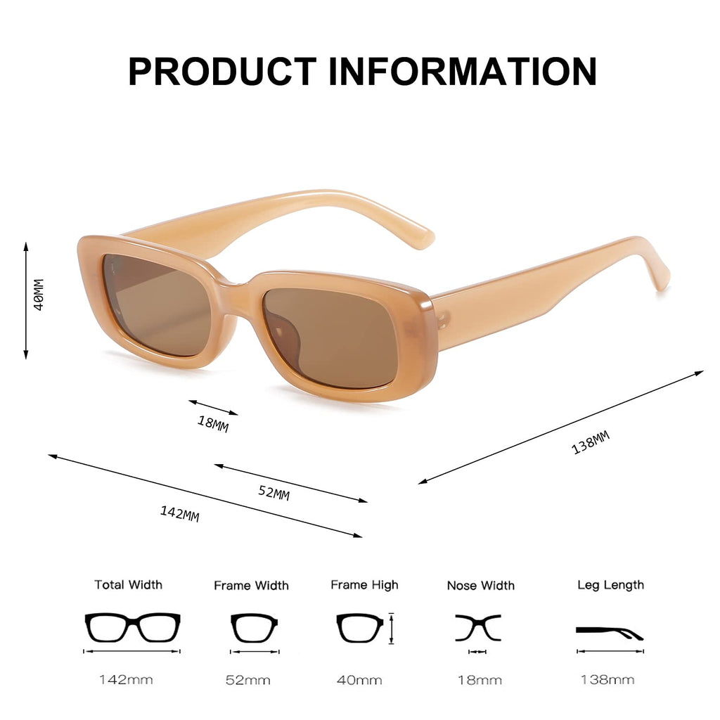 BUTABY Rectangle Sunglasses for Women Retro Driving Glasses 90’s Vintage Fashion Narrow Square Frame UV400 Protection