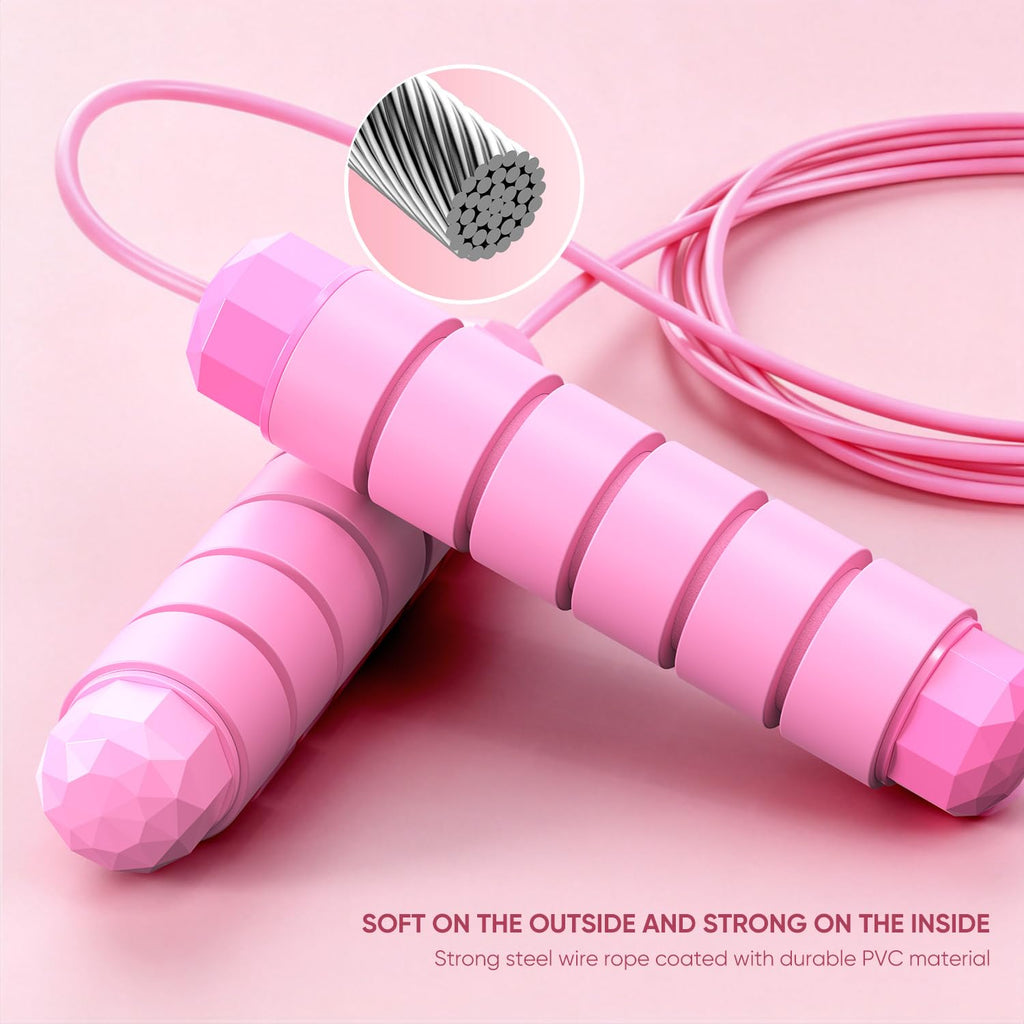 Jump Rope, Tangle-Free Rapid Speed Jumping Rope Cable with Ball Bearings for Women, Men, and Kids, Adjustable Steel Jump Rope with Foam Handles for Home Gym Exercise Fitness Workout Equipment & Slim Body