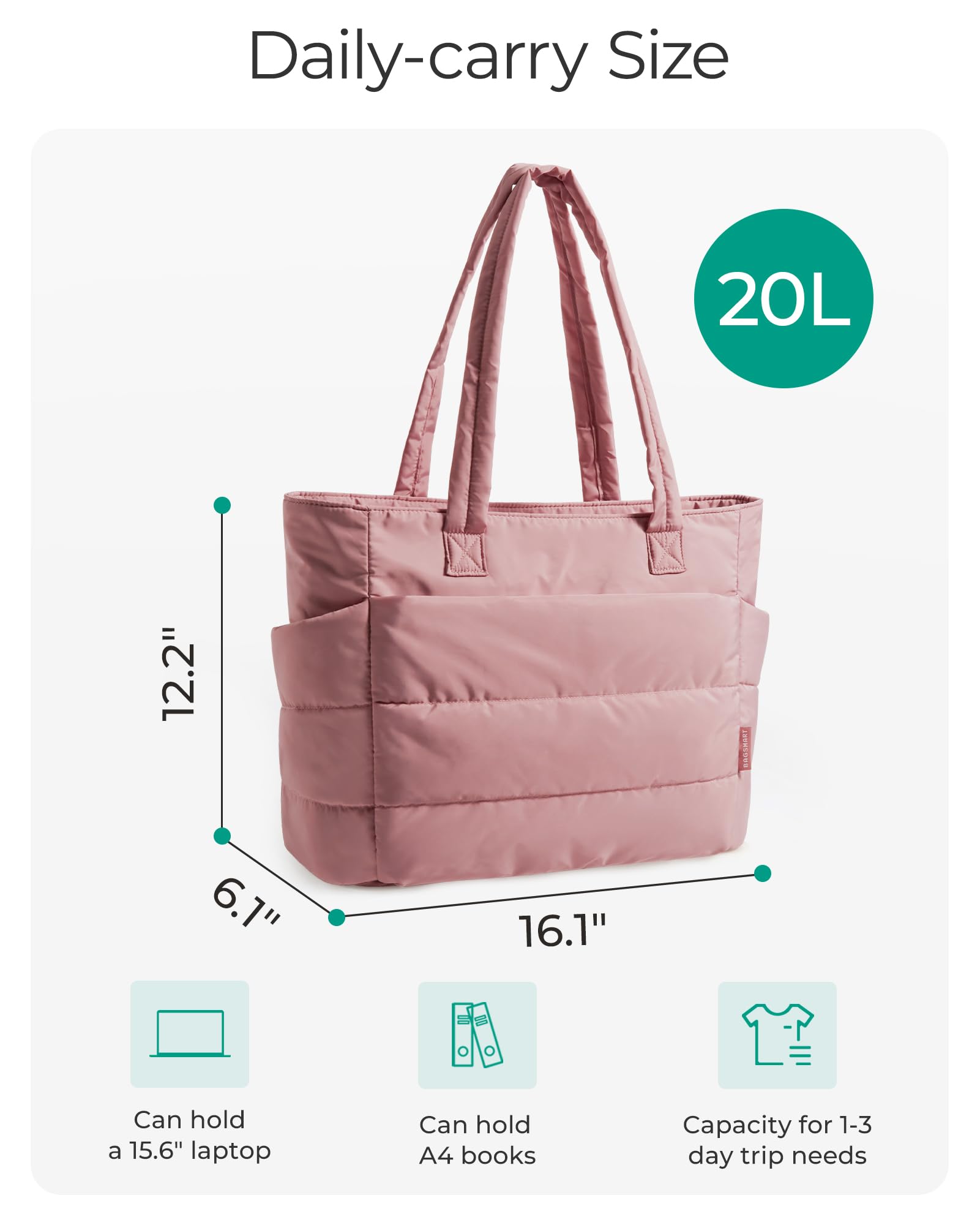 BAGSMART Tote Bag for Women, Lightweight Puffy Tote Bag with Compartments Shoulder Bag Handbag for Travel, Work, Gym | Lightweight, Puffy, Quilted, Work, for Travel
