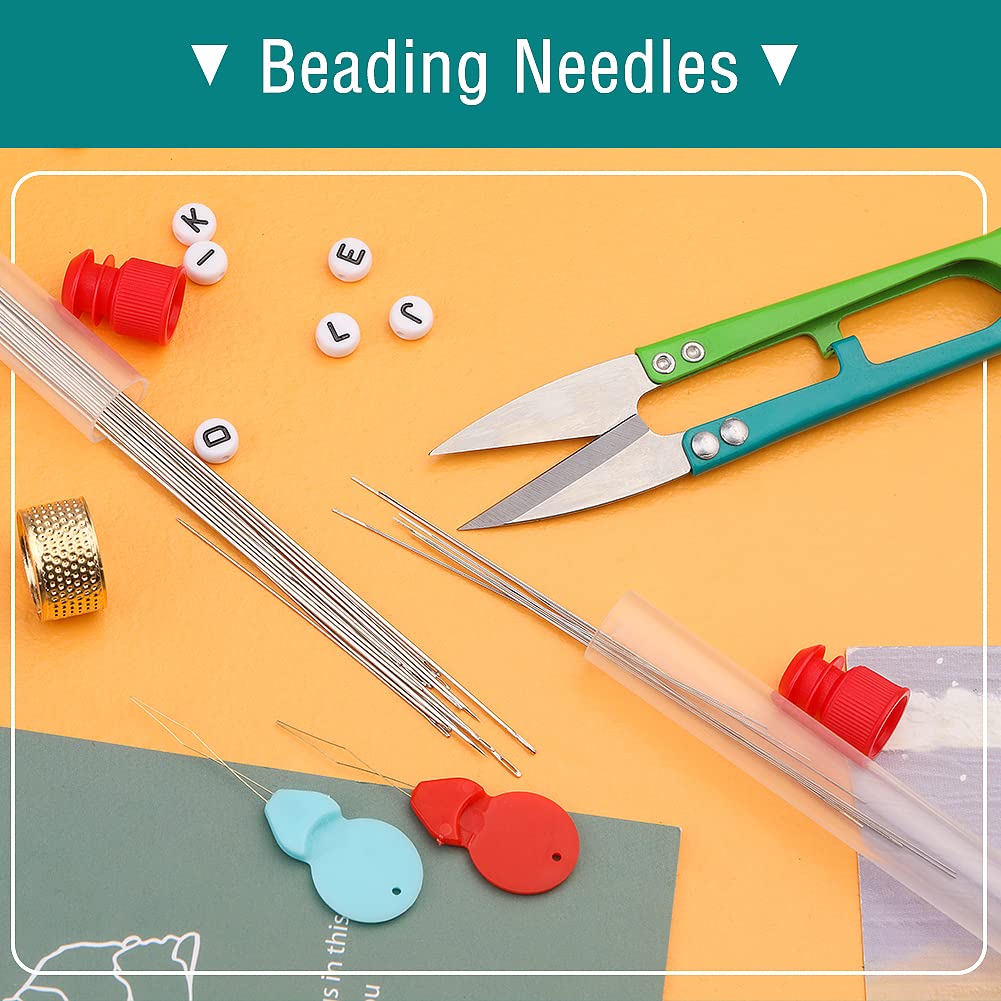 86 Pcs Beading Needle Set, 6 Sizes Big Eye Beading Needles for Seed Beads, Long Straight Bead Needles, Twist Beading Needles, Flexible Needle for Jewelry Making