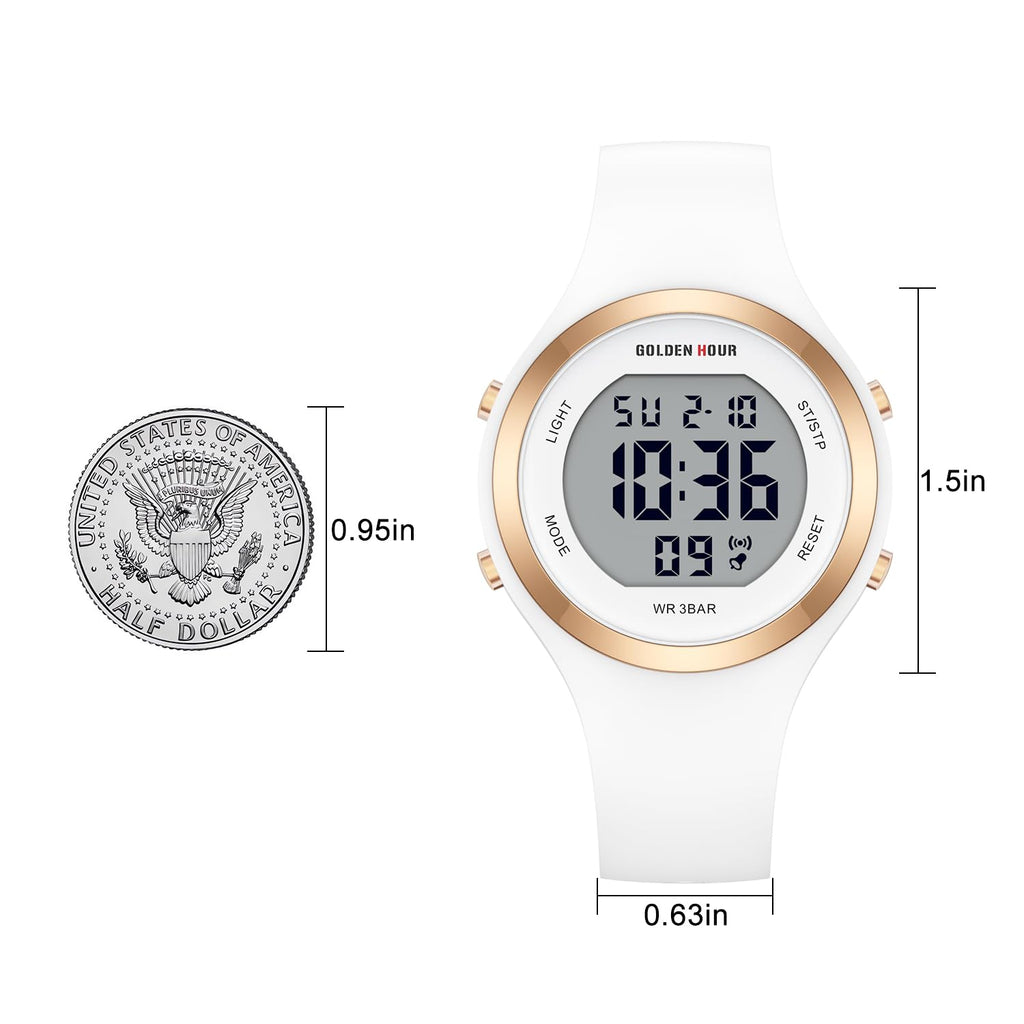 GOLDEN HOUR Waterproof Sport Women's Digital Chronograph Silicone Strap Watch
