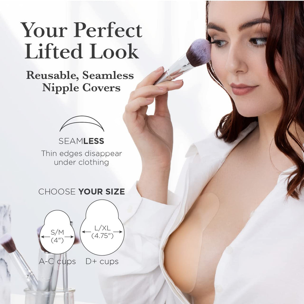 Nippies Nipple Covers for Women - Reusable Sticky Silicone Pasties with Travel Case - Original Circle or Lift Style Available