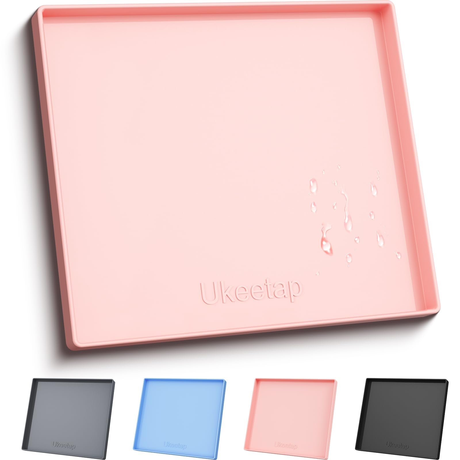 ukeetap Extra Thick Silicone Mat Waterproof with Raised Edge 34" x 22", Under Sink Mat for Kitchen & Bathroom, Kitchen Cabinet Liner, Multi-Purpose for Storage & Protection, Gray