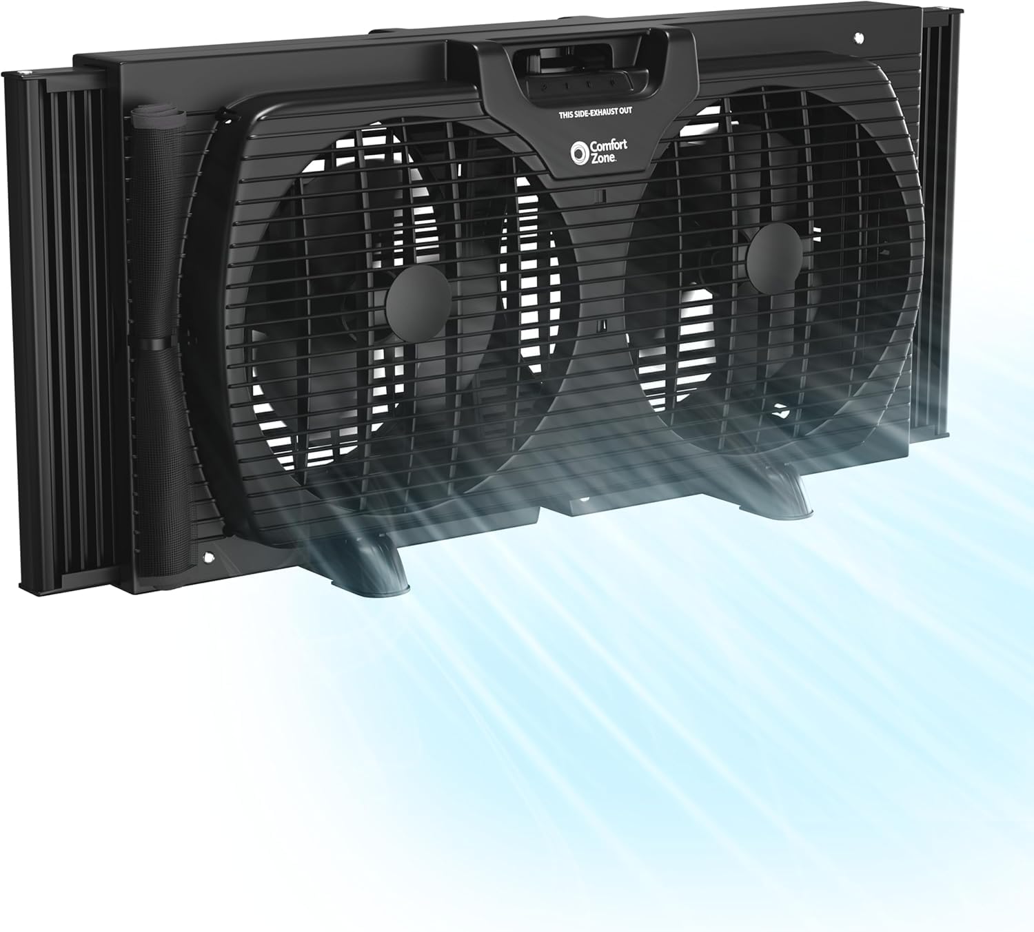 Comfort Zone Twin Window Fan with Reversible Airflow Control, 9 inch, Auto-Locking Expanders, 2 Speed Fan, Dual Fan, Exhaust, Airflow 9.84 ft/sec, Ideal for Home, Kitchen, Bedroom & Office, CZ319WT