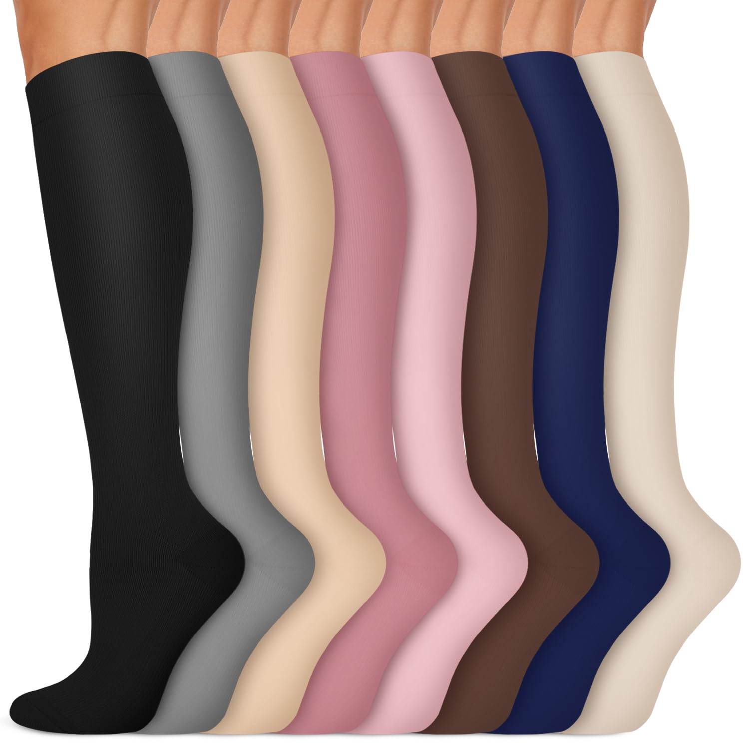 Copper Compression Socks 15-20 mmHg for Men & Women 8 Pairs – Circulation Support for Nurses, Travel, Running, Hiking, Soccer