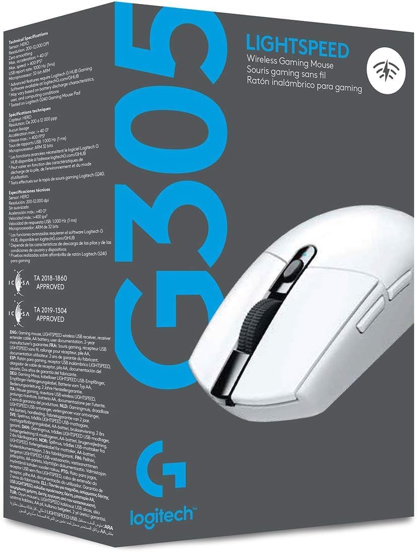 Logitech G305 Lightspeed Wireless Gaming Mouse, Hero Sensor, 12,000 DPI, Lightweight, 6 Programmable Buttons, 250h Battery, On-Board Memory, Compatible with PC, Mac - Black