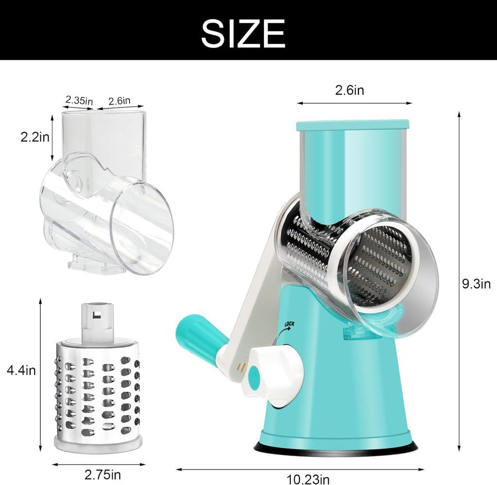 Cambom Rotary Cheese Grater Hand Crank Cheese Shredder for Fresh Cheese, Vegetable, Nuts,Non-slip Suction Base, Three Blades, Black