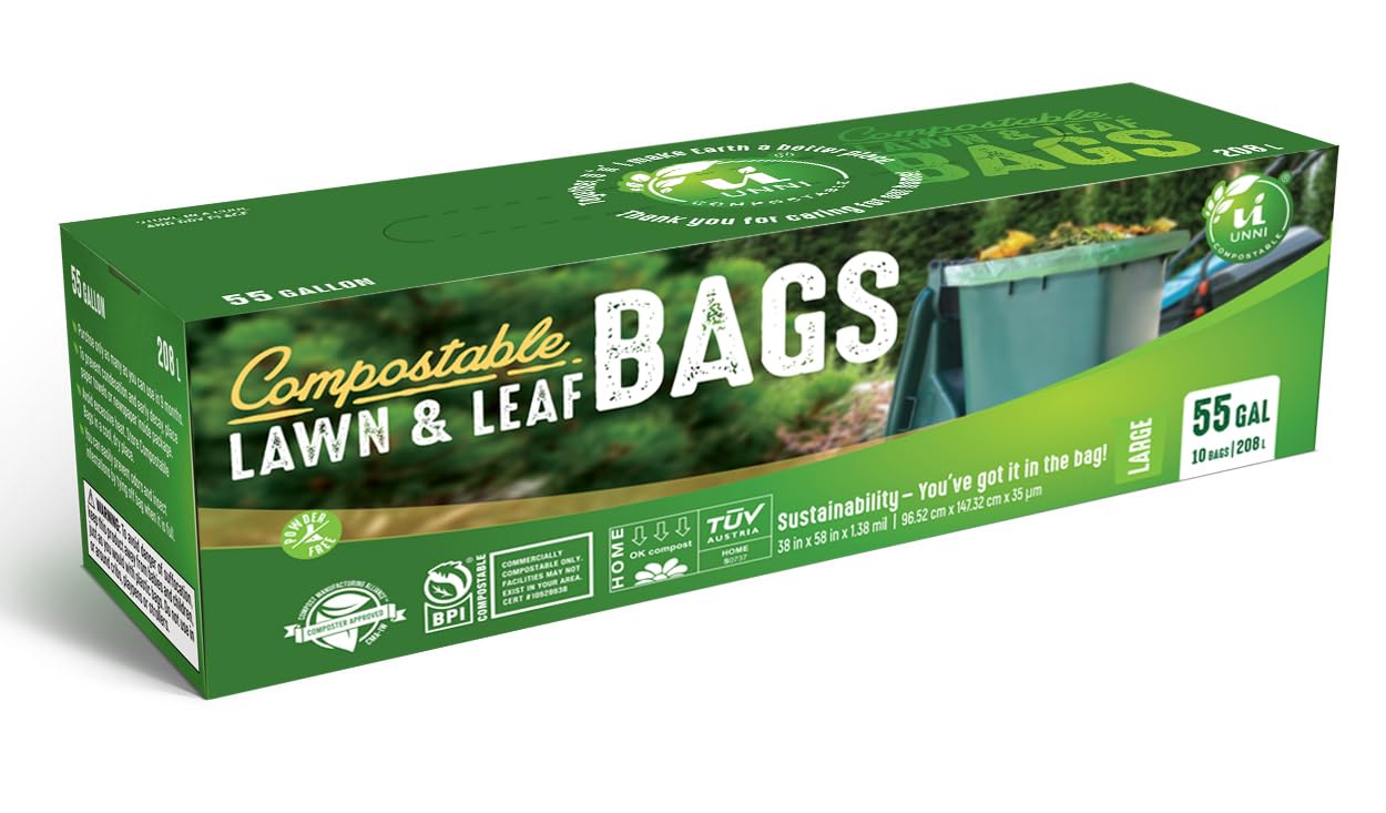 UNNI Compostable Trash Bags, 2.6 Gallon / 9.84 Liter, 100 Count, Extra Thick 0.71 Mil Small Kitchen Food Scrap Bin Liners, Certified by BPI, CMA & OK compost HOME, Meets the ASTM D6400 Standard