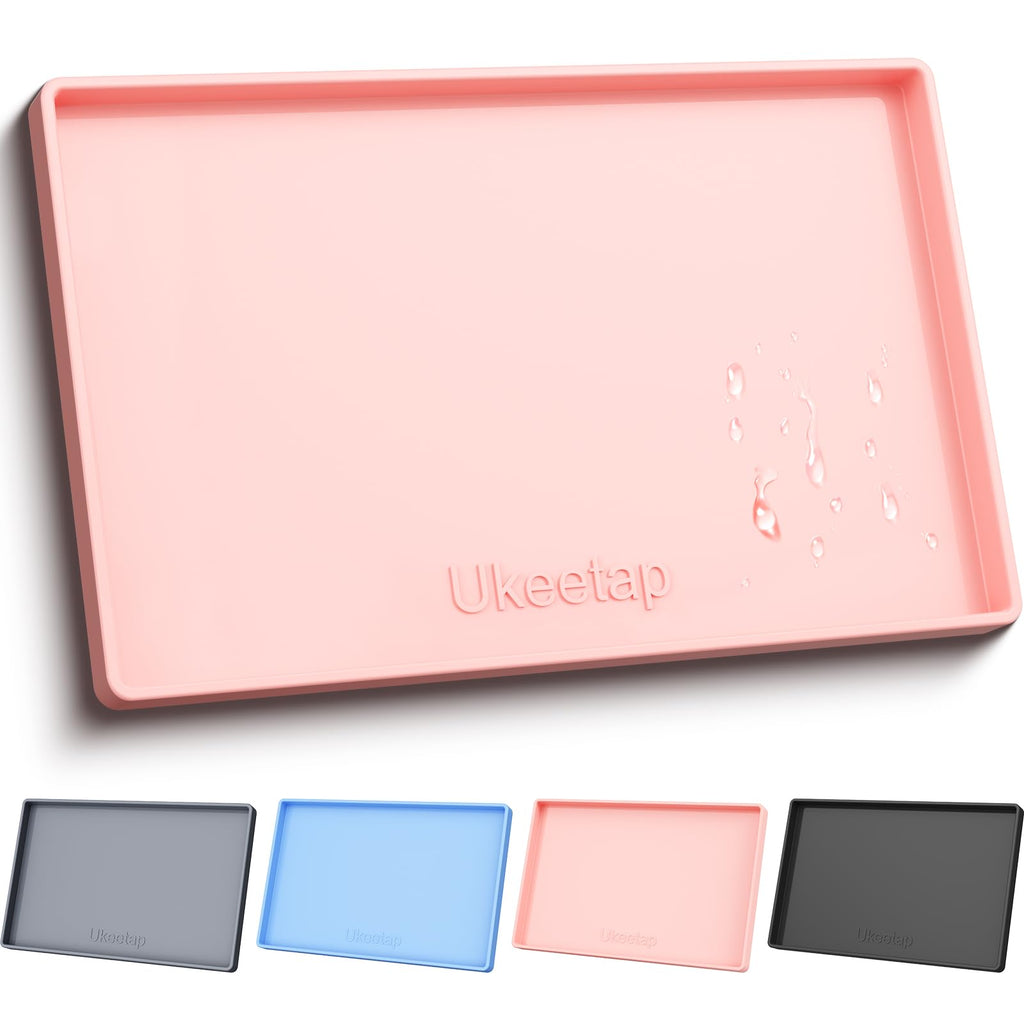 ukeetap Extra Thick Silicone Mat Waterproof with Raised Edge 34" x 22", Under Sink Mat for Kitchen & Bathroom, Kitchen Cabinet Liner, Multi-Purpose for Storage & Protection, Gray