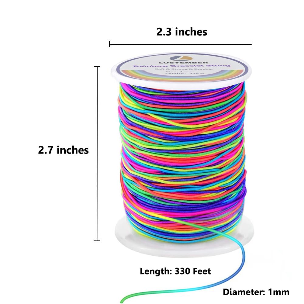 LUSTEMBER 1mm Stretchy Bracelet String, Sturdy Rainbow Elastic String Elastic Cord for Jewelry Making, Necklaces, Beading and Crafts