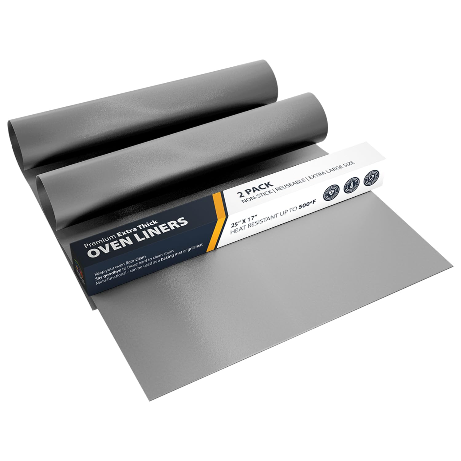 Oven Liners for Bottom of Oven - 2 Pack Large Heavy Duty Mats, 17”x25” Non-Stick Reusable Liner for Electric, Gas, Toaster Ovens, Grills - BPA & PFOA Free Kitchen Accessory to Keep Oven Clean (Black)