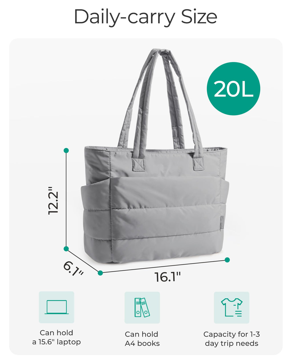 BAGSMART Tote Bag for Women, Lightweight Puffy Tote Bag with Compartments Shoulder Bag Handbag for Travel, Work, Gym | Lightweight, Puffy, Quilted, Work, for Travel