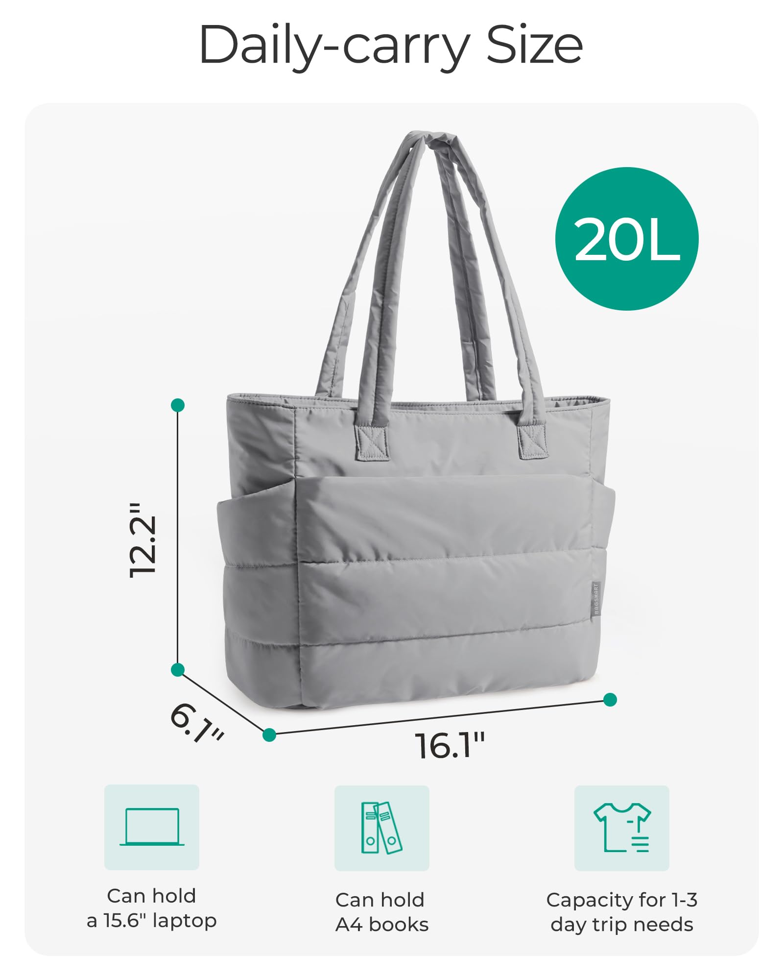 BAGSMART Tote Bag for Women, Lightweight Puffy Tote Bag with Compartments Shoulder Bag Handbag for Travel, Work, Gym | Lightweight, Puffy, Quilted, Work, for Travel