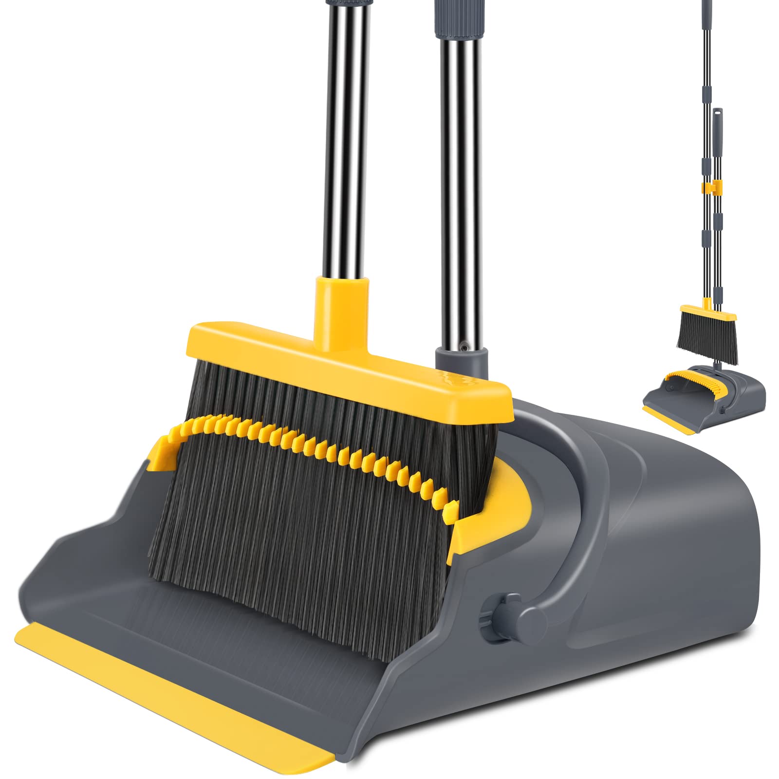 Upgrade Broom and Dustpan Set, Large Size and with Long Handle, Upright,Ideal for Indoor Outdoor Garage Kitchen Room Office Lobby Use (Green)