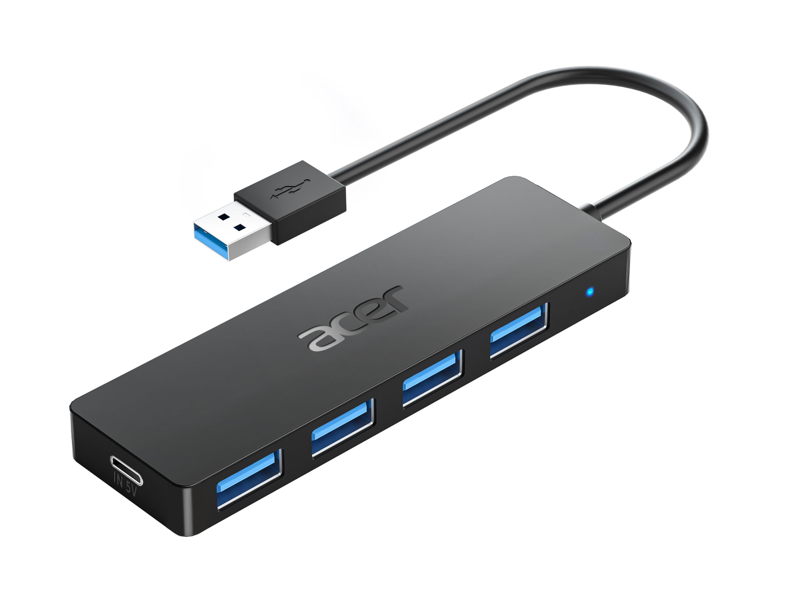 Acer USB Hub 4 Ports, Multiple USB 3.0 Hub, USBA Splitter for Laptop with Type C Power Port, Extender for A Port Laptop, PC, Desktop and More (2ft)