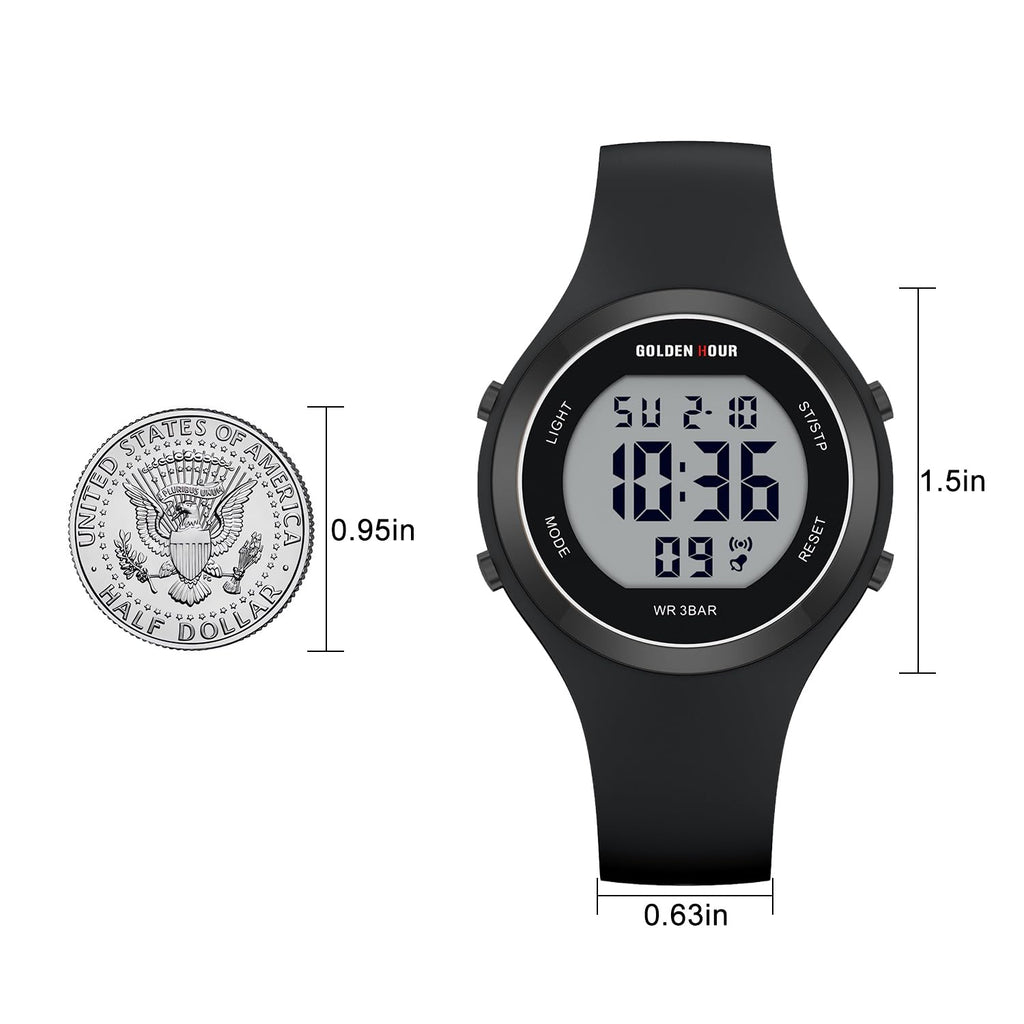 GOLDEN HOUR Waterproof Sport Women's Digital Chronograph Silicone Strap Watch