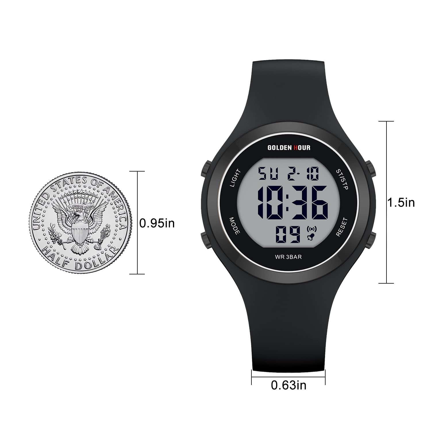 GOLDEN HOUR Waterproof Sport Women's Digital Chronograph Silicone Strap Watch