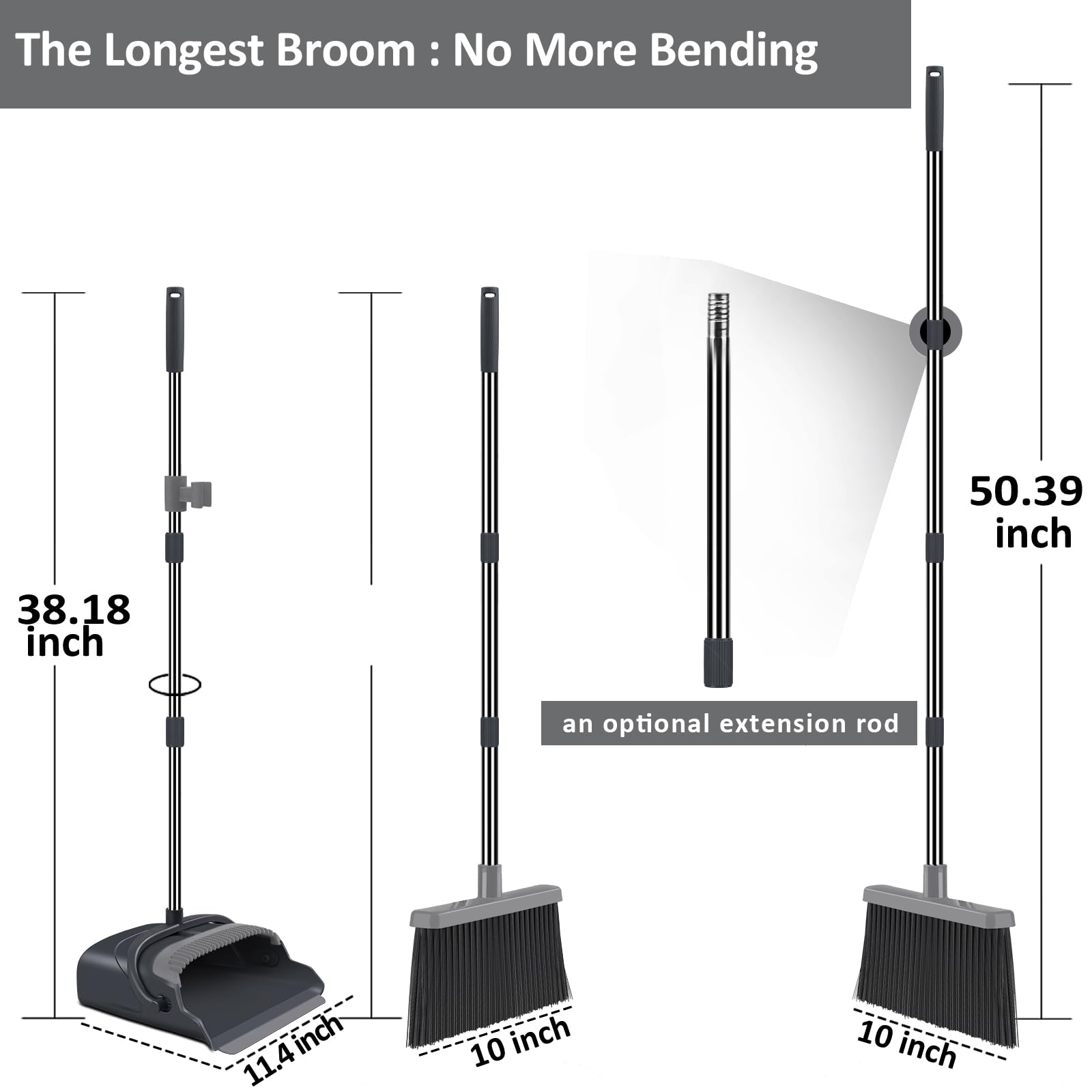 Upgrade Broom and Dustpan Set, Large Size and with Long Handle, Upright,Ideal for Indoor Outdoor Garage Kitchen Room Office Lobby Use (Green)