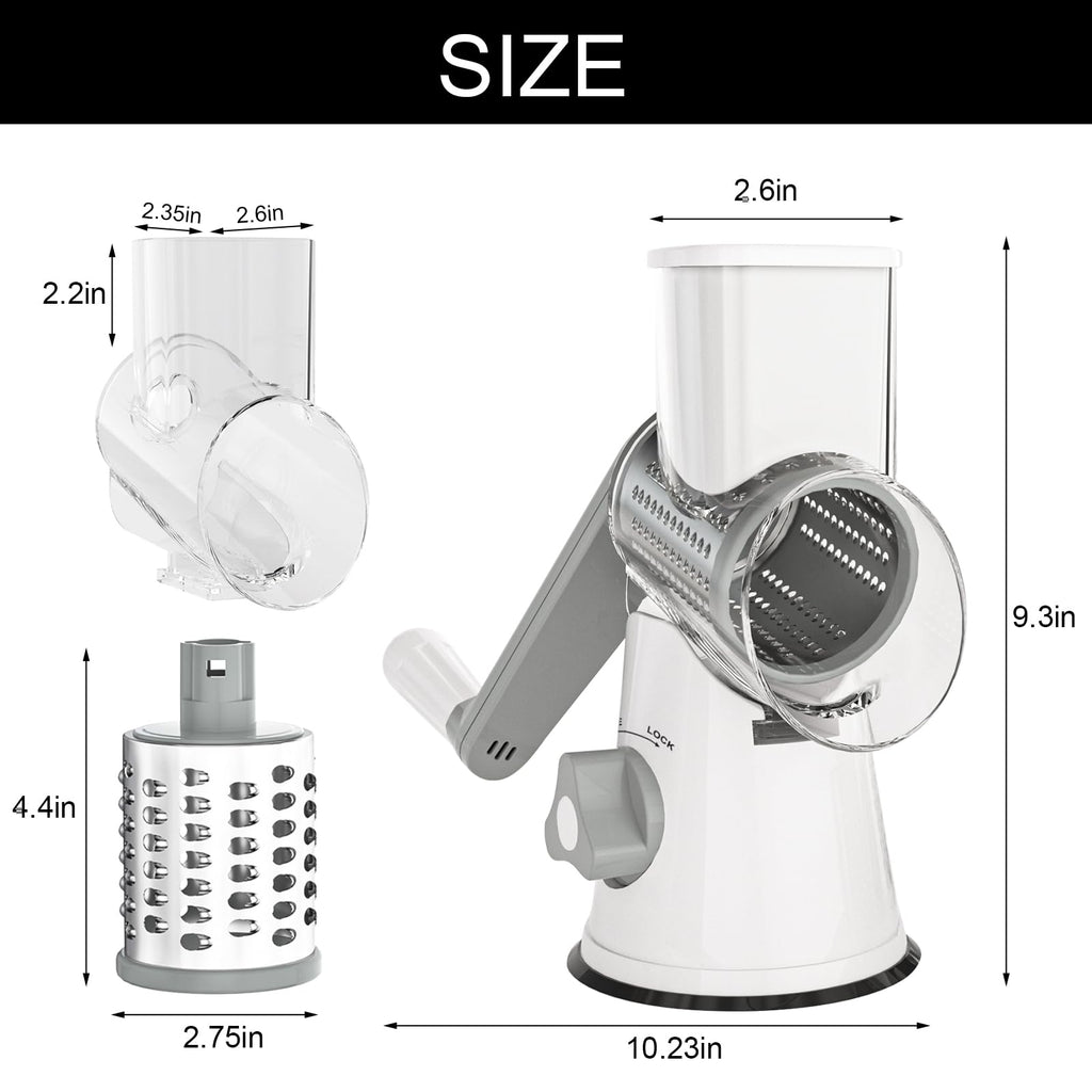 Cambom Rotary Cheese Grater Hand Crank Cheese Shredder for Fresh Cheese, Vegetable, Nuts,Non-slip Suction Base, Three Blades, Black
