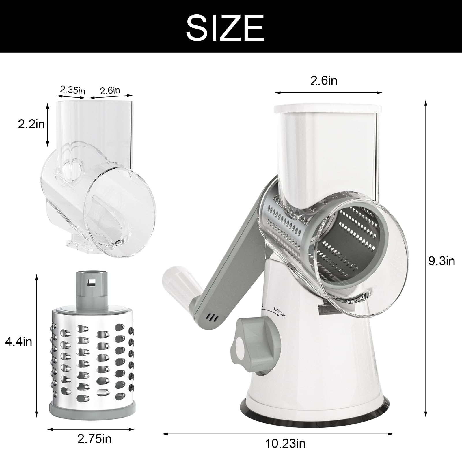 Cambom Rotary Cheese Grater Hand Crank Cheese Shredder for Fresh Cheese, Vegetable, Nuts,Non-slip Suction Base, Three Blades, Black