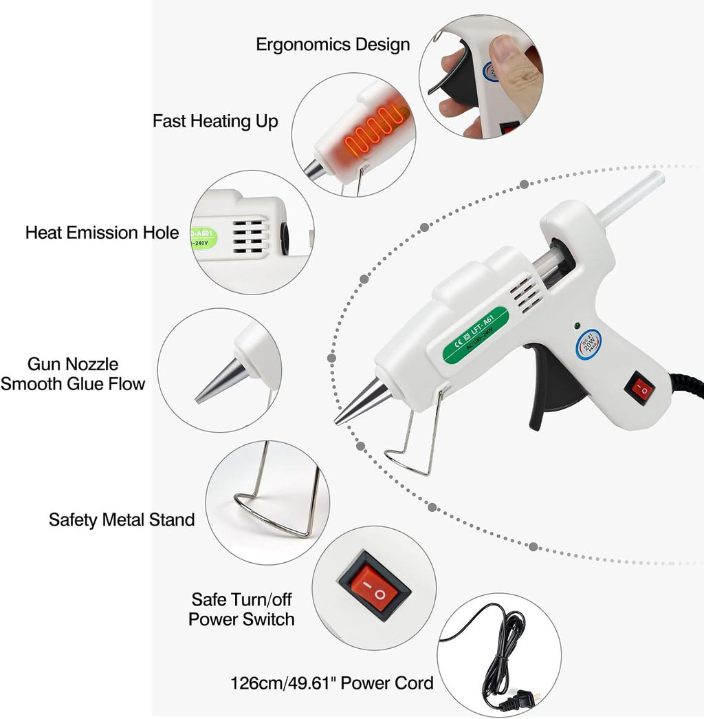 SHJADE Hot Glue Gun with 30 Glue Sticks, 20W Mini Hot Melt Gun Kit(White) | Fast Preheating, Ideal for School Crafts, DIY Arts, and Quick Home Repairs, Compact, Suitable for 0.27" Glue Sticks